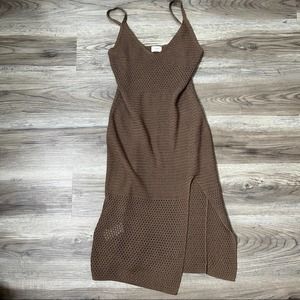 Wilfred Aritzia Evie Shitake Crochet Midi Slit Dress sz M medium